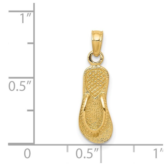 14k Yellow Gold 3D Single Flip-Flop Summer Jewelry Necklace Charm Pendant